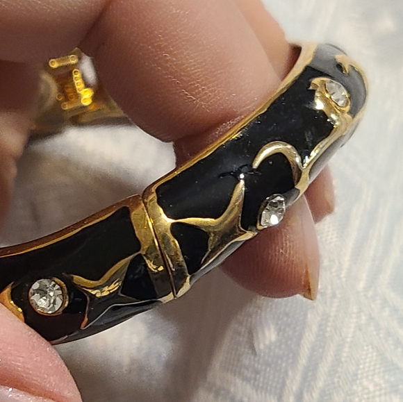 Beautiful black obsidian bangle bracelet with cubic zirconia. Women's LIKE NEW - Picture 6 of 12